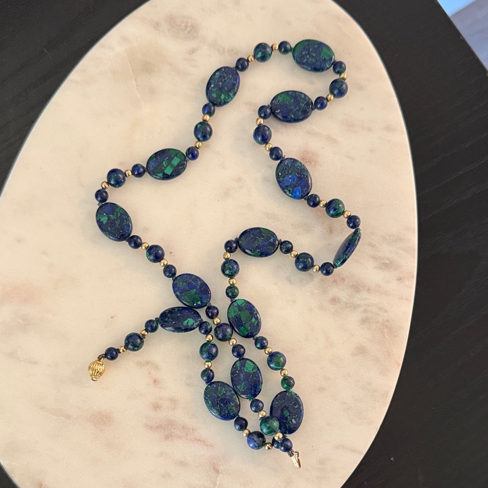 Blue-Green Beaded Statement Necklace